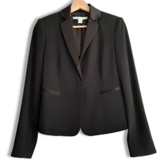 DIANE VON FURSTENBERG Jennie Blazer Jacket Four-Season Stretch Black Sz 2 - Picture 3 of 16